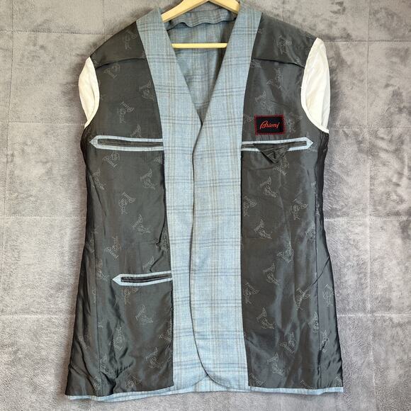 Brioni Sport Coat Nomentano Wool Silk Blue Tan Check EU 50R US 40R Blazer Jacket - Picture 9 of 16